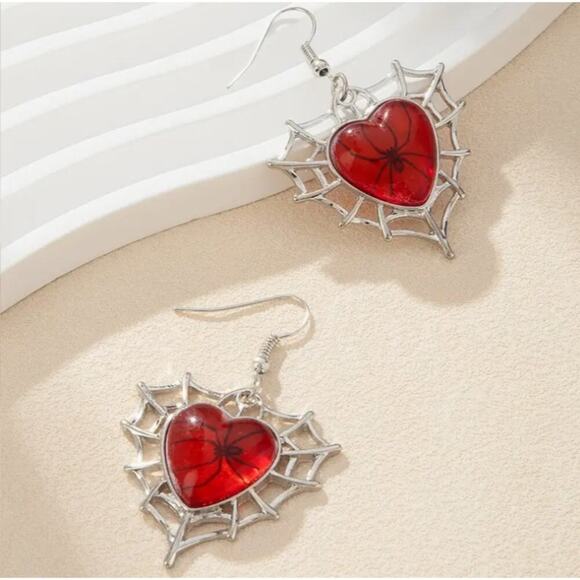Unbranded Jewelry - NEW - Silver Spider Web earrings, Heart Gothic jewelry, Punk